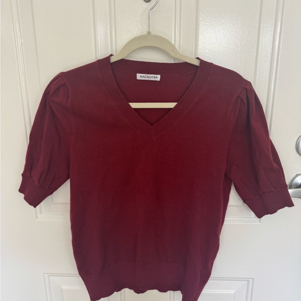 Mango Burgundy V-Neck Top